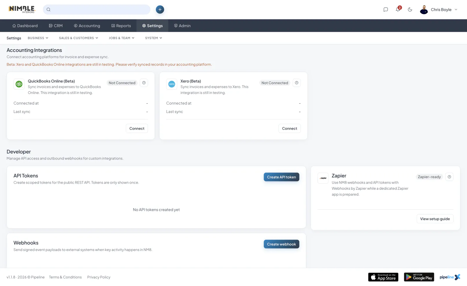 API Tokens and Authentication screenshot
