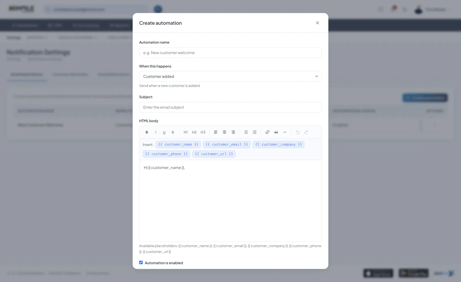 Email automation builder