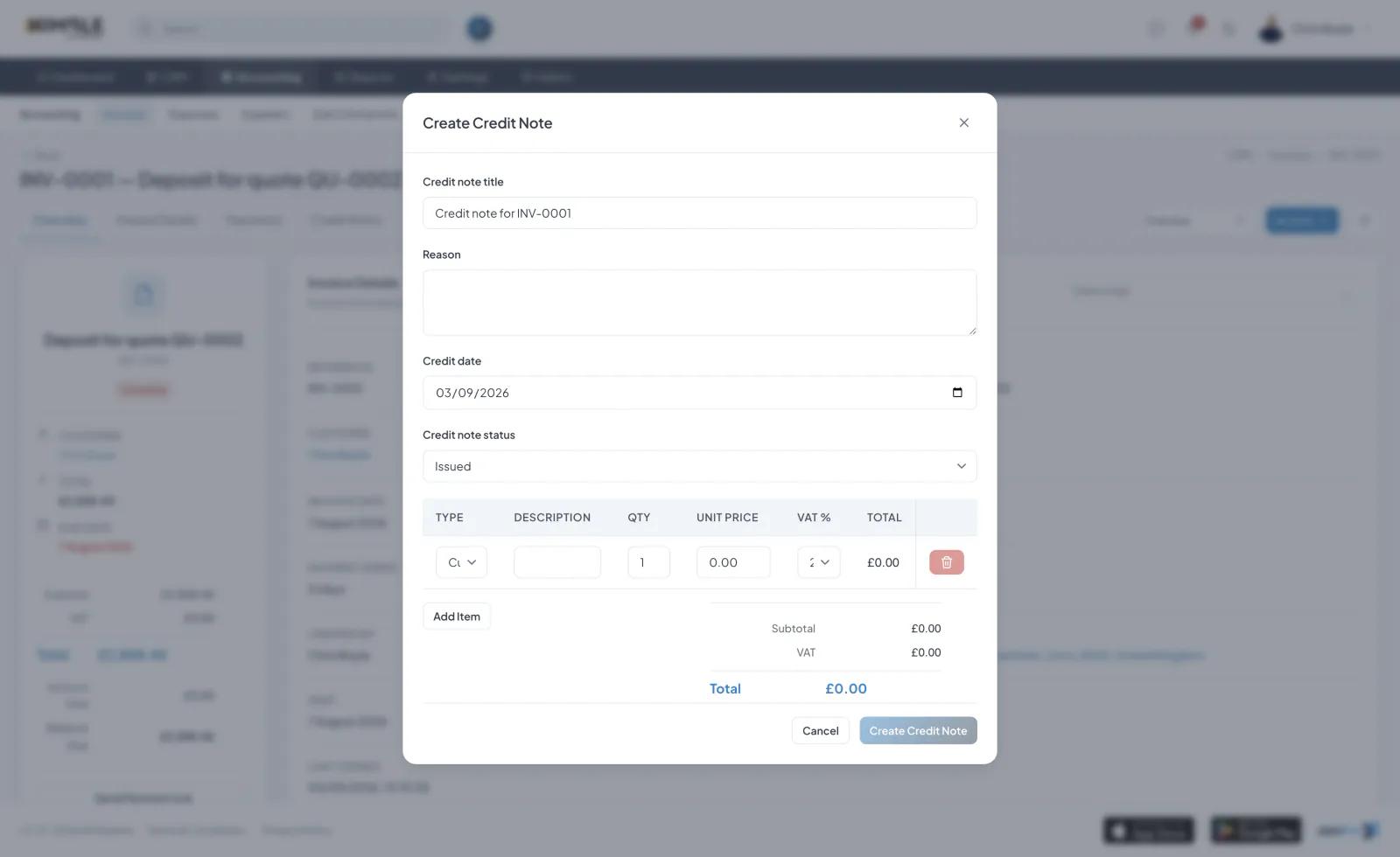 Credit Notes and Refunds screenshot