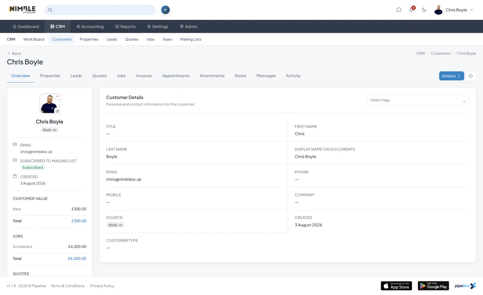 Customer profile timeline