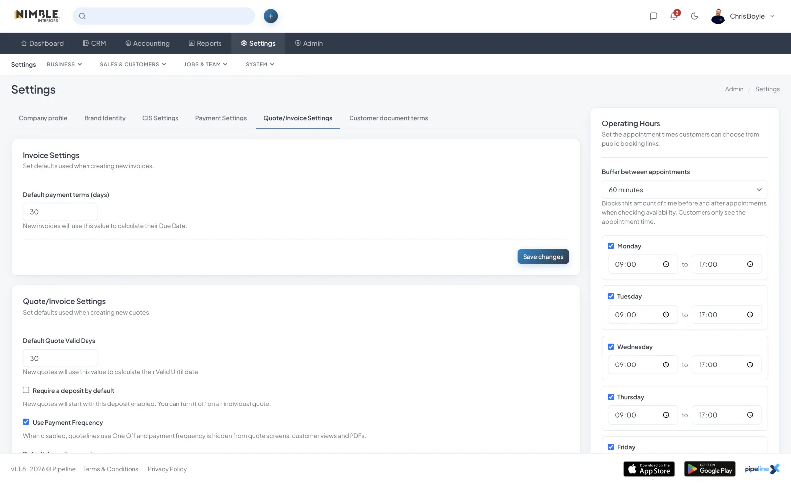 Financial Settings screenshot