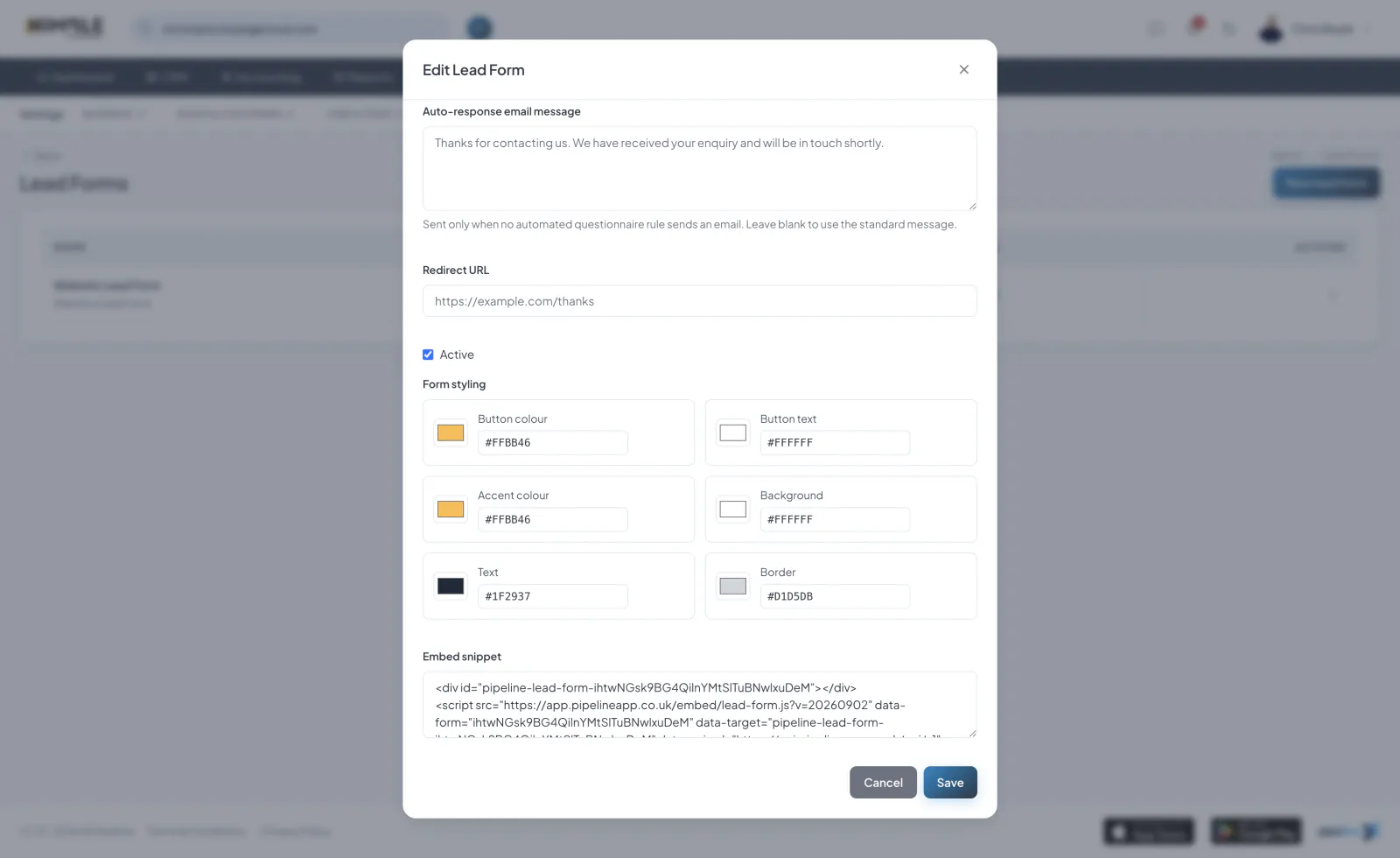 Public and Embedded Forms screenshot